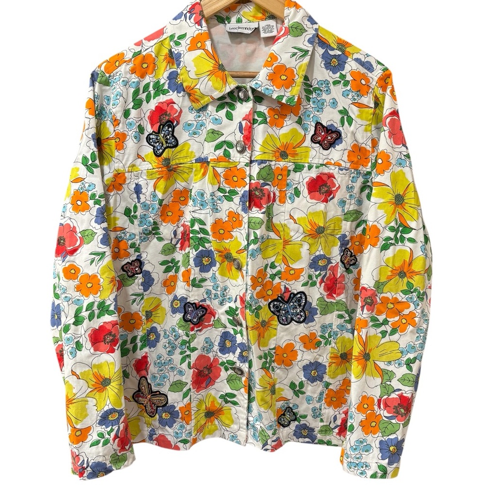 Vintage 90s butterfly appliqué floral shirt jacket, large
